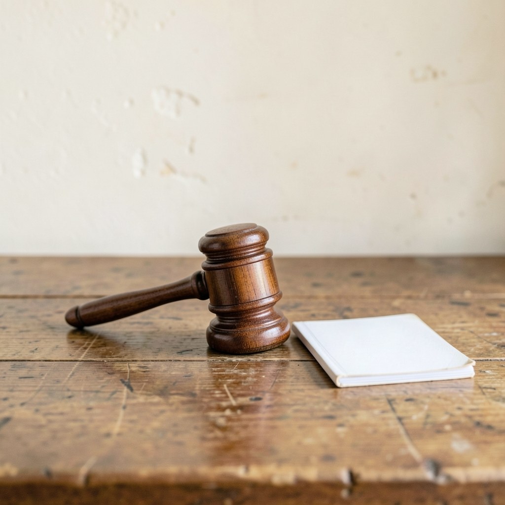 A wooden gavel and a small booklet on a table, symbolizing legal terms and agreements.